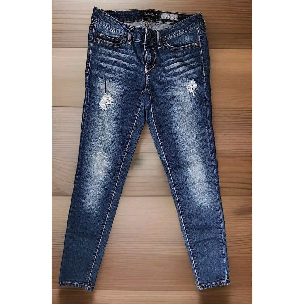 Aeropostale Jegging Size 2 Short Blue Denim Distressed Stretchy Jeans